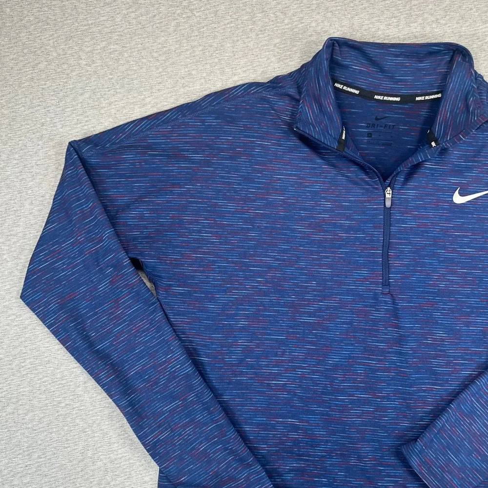 Nike Running Shirt Women M 1/4 Zip Pullover Blue Space Dye Mock Neck Dri-FIT